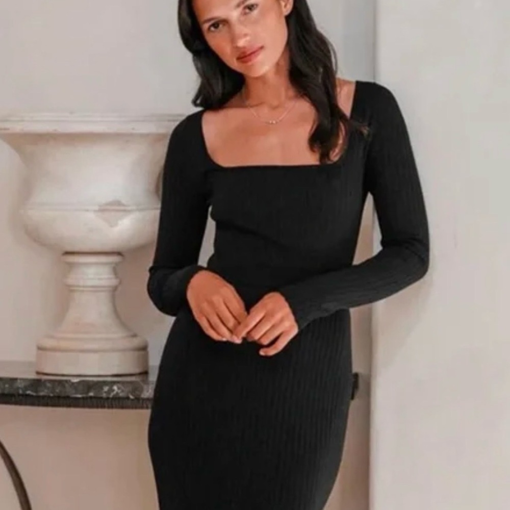 Jenni Kayne black square-neck ribbed sweater L